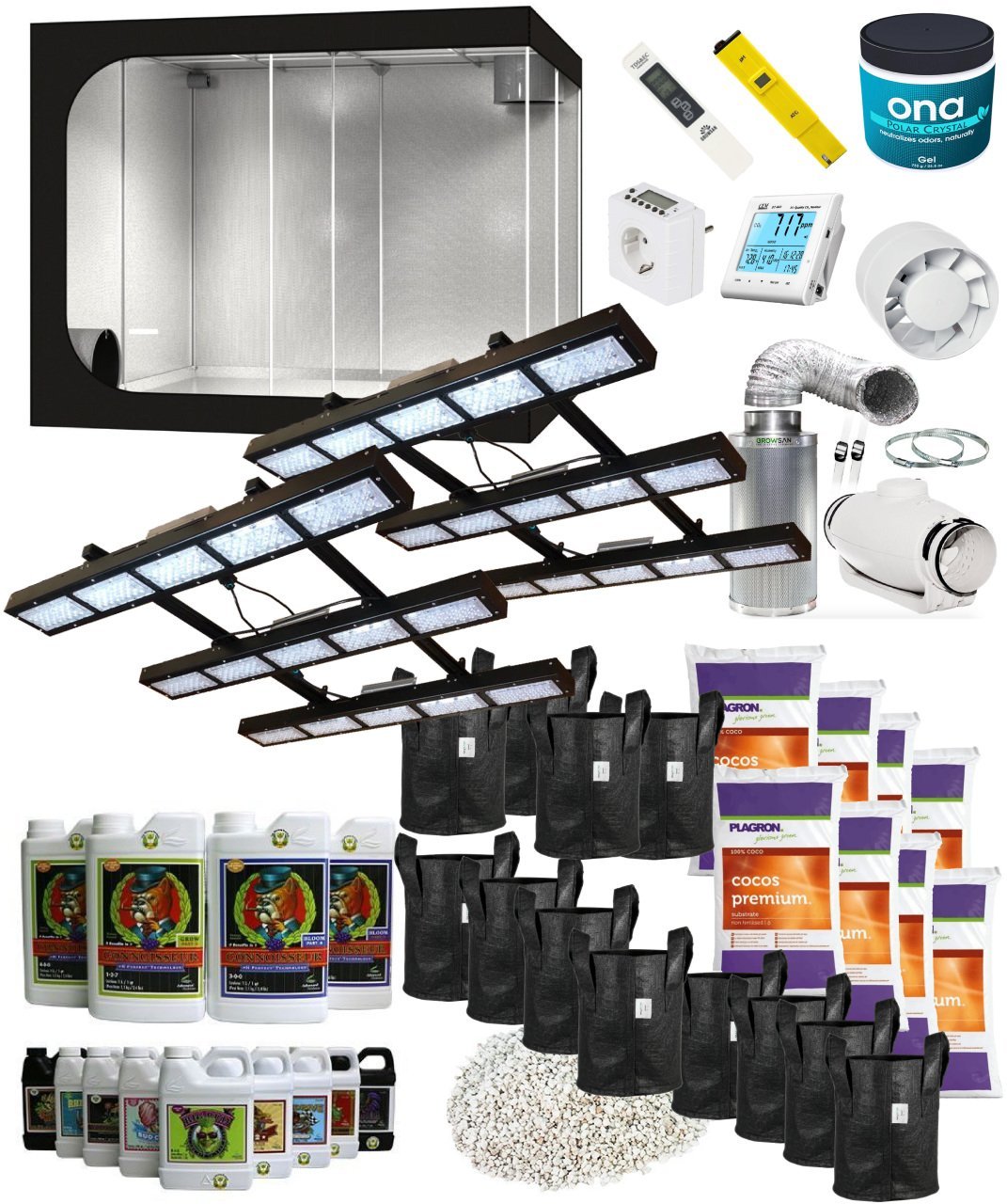 Grandmaster Grow LED Hazır Kabin Seti (120x240 - Coco - 1200W)